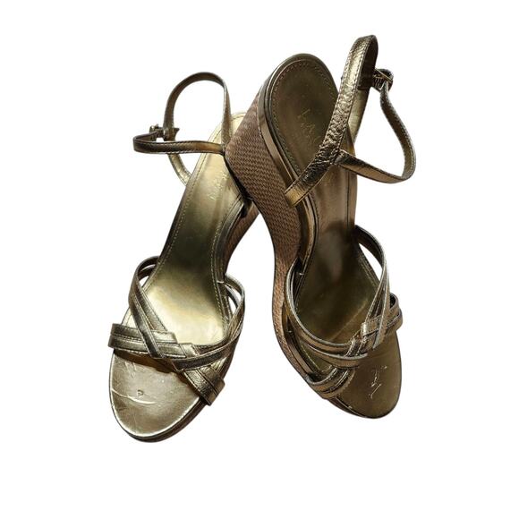 Ralph Lauren Women's Gold Metallic Espadrille Wedge Sandals Sz 8.5 - Picture 2 of 9